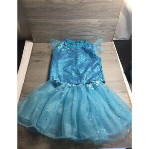 Kids Blue Sequin Glittery Tulle Dress With Ruffle Sleeves - Back Velcro Closure